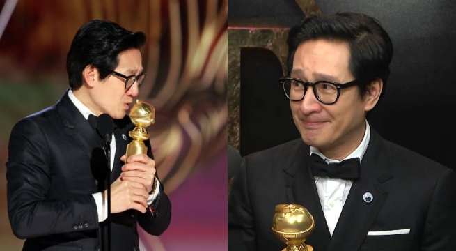 Ke Huy Quan llora cuando recibe el premio a mejor actor de reparto